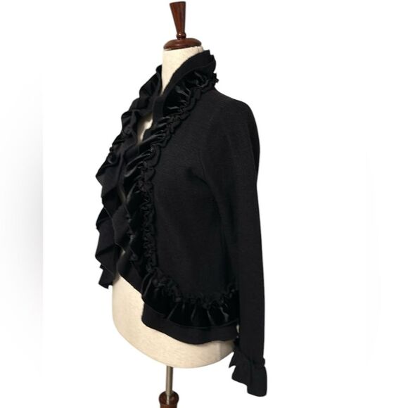Madison Black Open Front Cardigan Sweater Women's Long Sleeve Ruffle Trim Size S - Picture 5 of 11